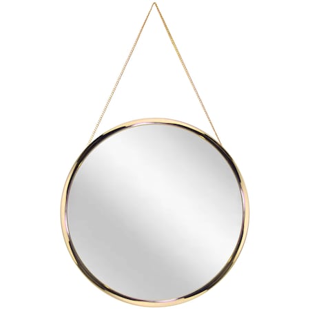 Infinity Instruments Franc Gold 2 - 22" Round Wall Mirror, Gold Frame and Metal Chain 20209GD